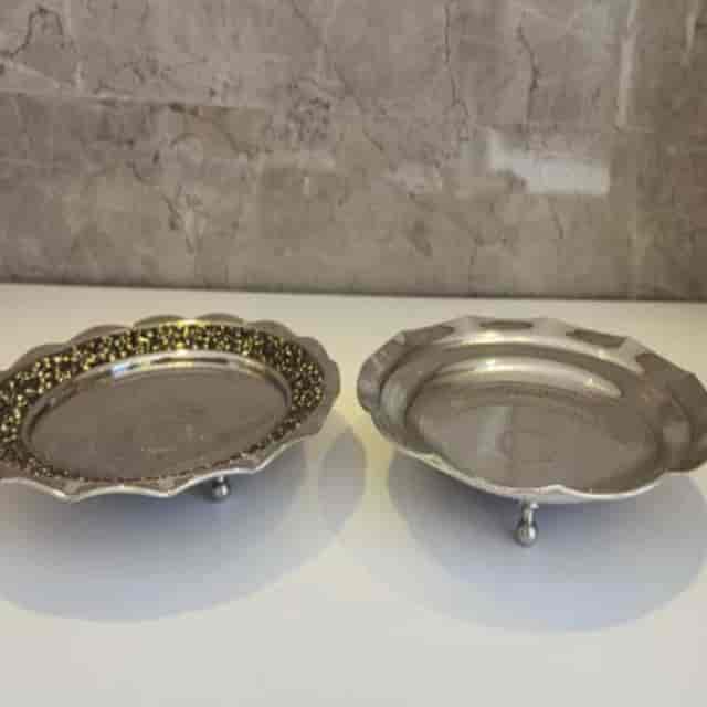 بشقاب پایه دار ساده و طرح دار کرومی